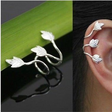 Silver Leaf Piercing Ear Cuff