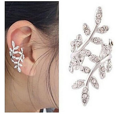 Hollow Out Leaf Crystal Ear Cuff