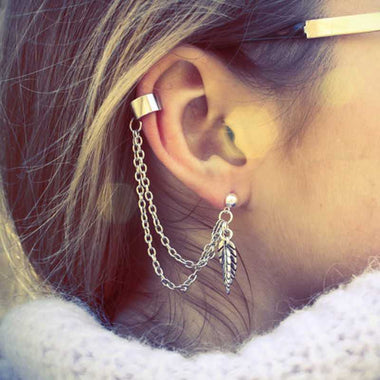 Leaf Tassel Chain Ear Wrap Cuff