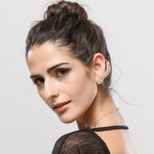 Elegant Crystals Leaf Ear Wrap