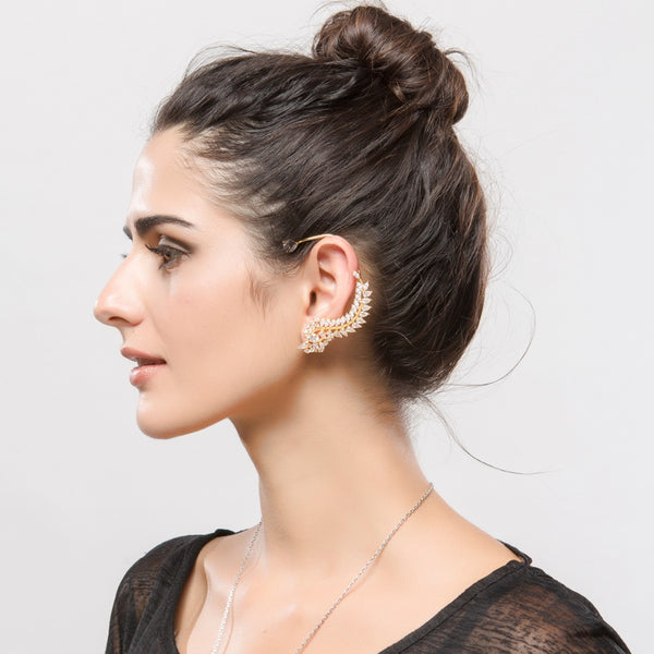 Elegant Crystals Leaf Ear Wrap