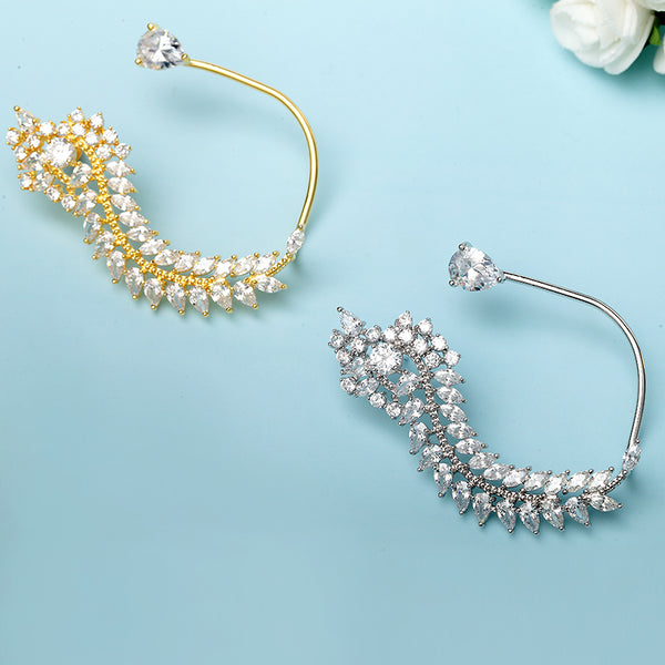 Elegant Crystals Leaf Ear Wrap